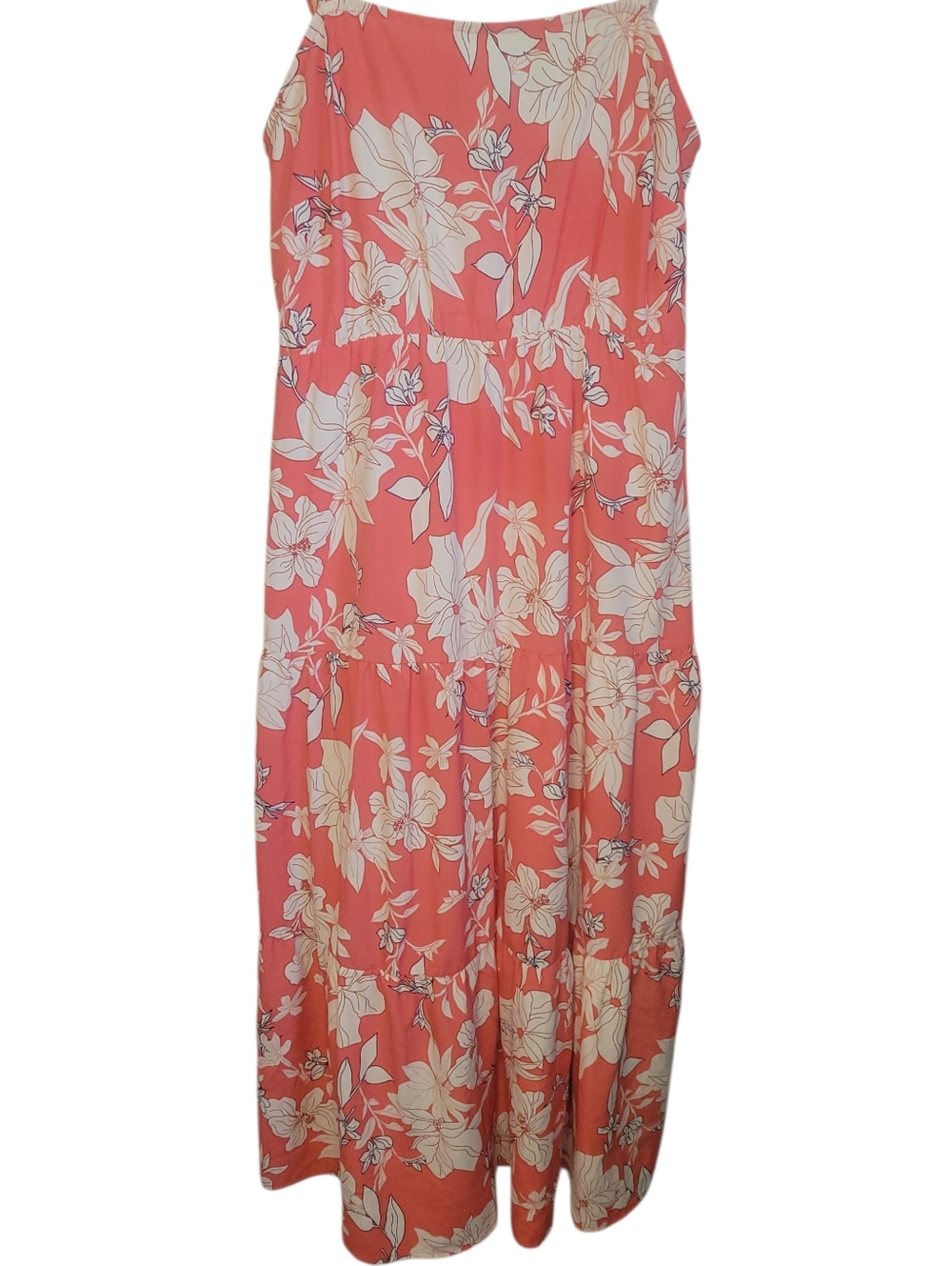 Social Standard Sanctuary Maxi Dress Small Coral Floral Tiered Tie Strap Resort - Picture 5 of 9